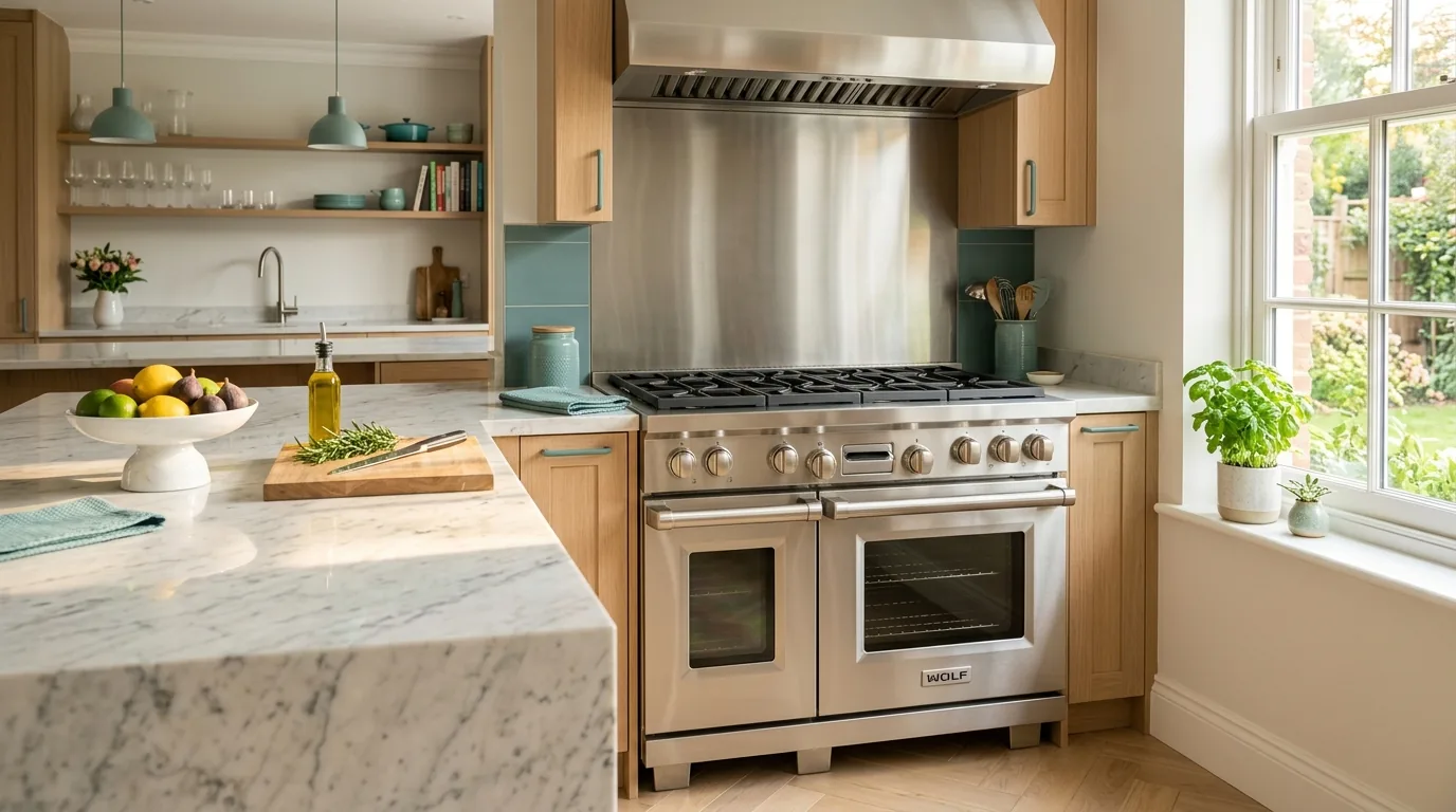 Prisine range cooker clean in a premium modern kitchen