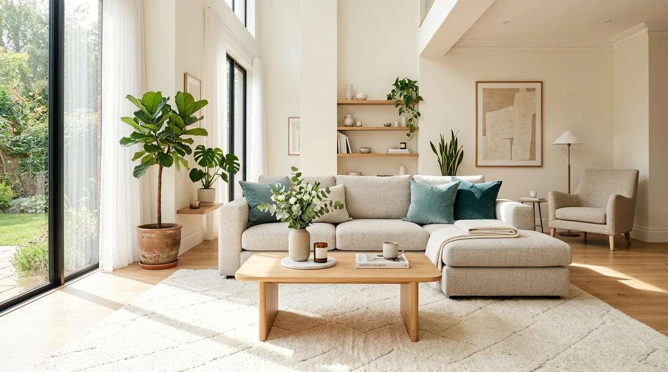 Clean cozy carpet and sofa set in a premium modern living room